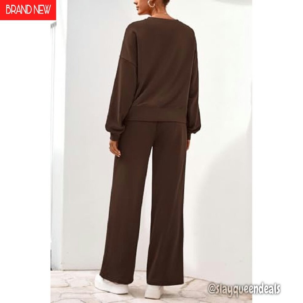 Cozy 2-Piece Sweatsuit Set, Crewneck Sweatshirt & Wide Leg Sweatpants - Picture 6 of 8